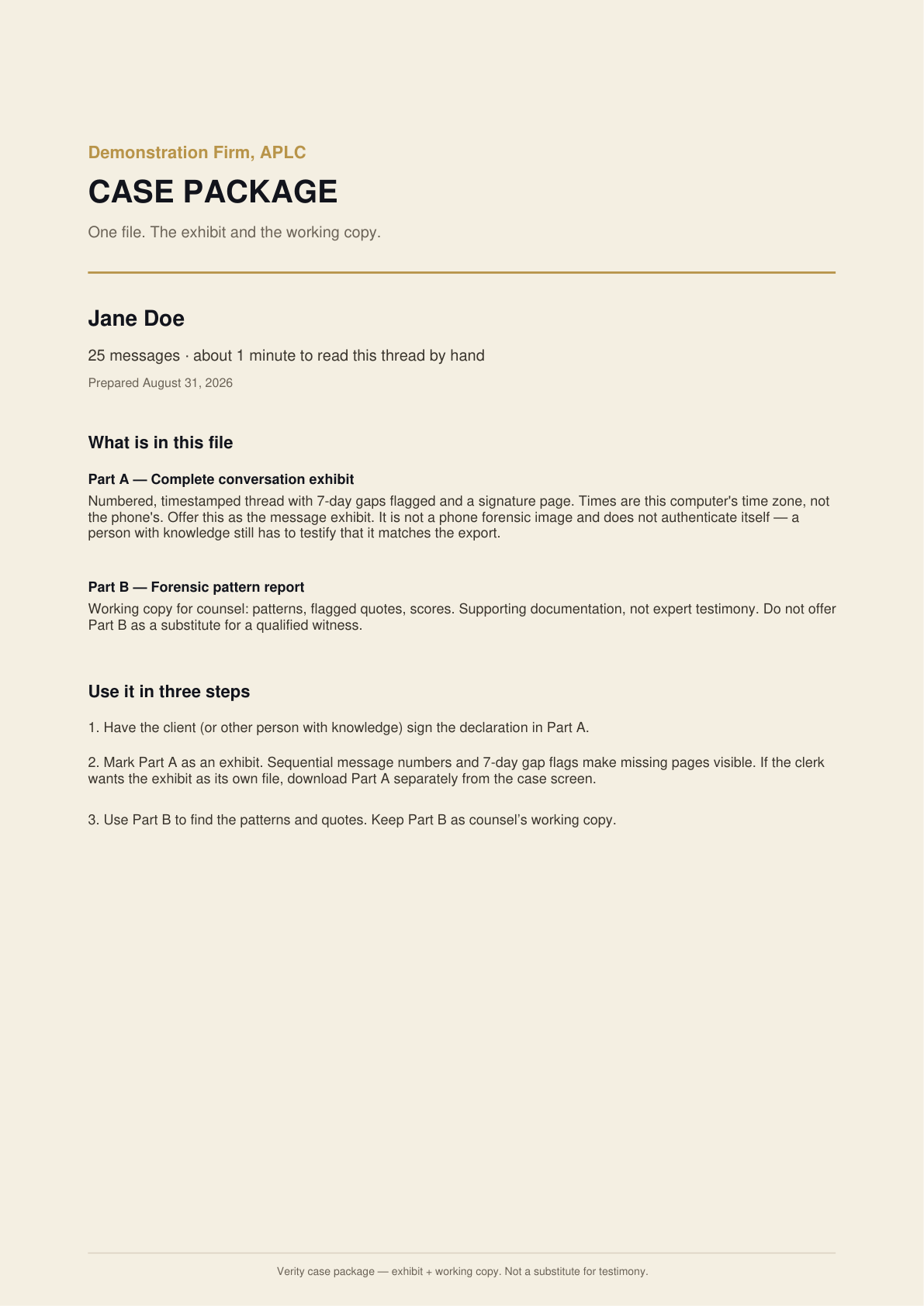Case package cover: Part A exhibit and Part B working copy
